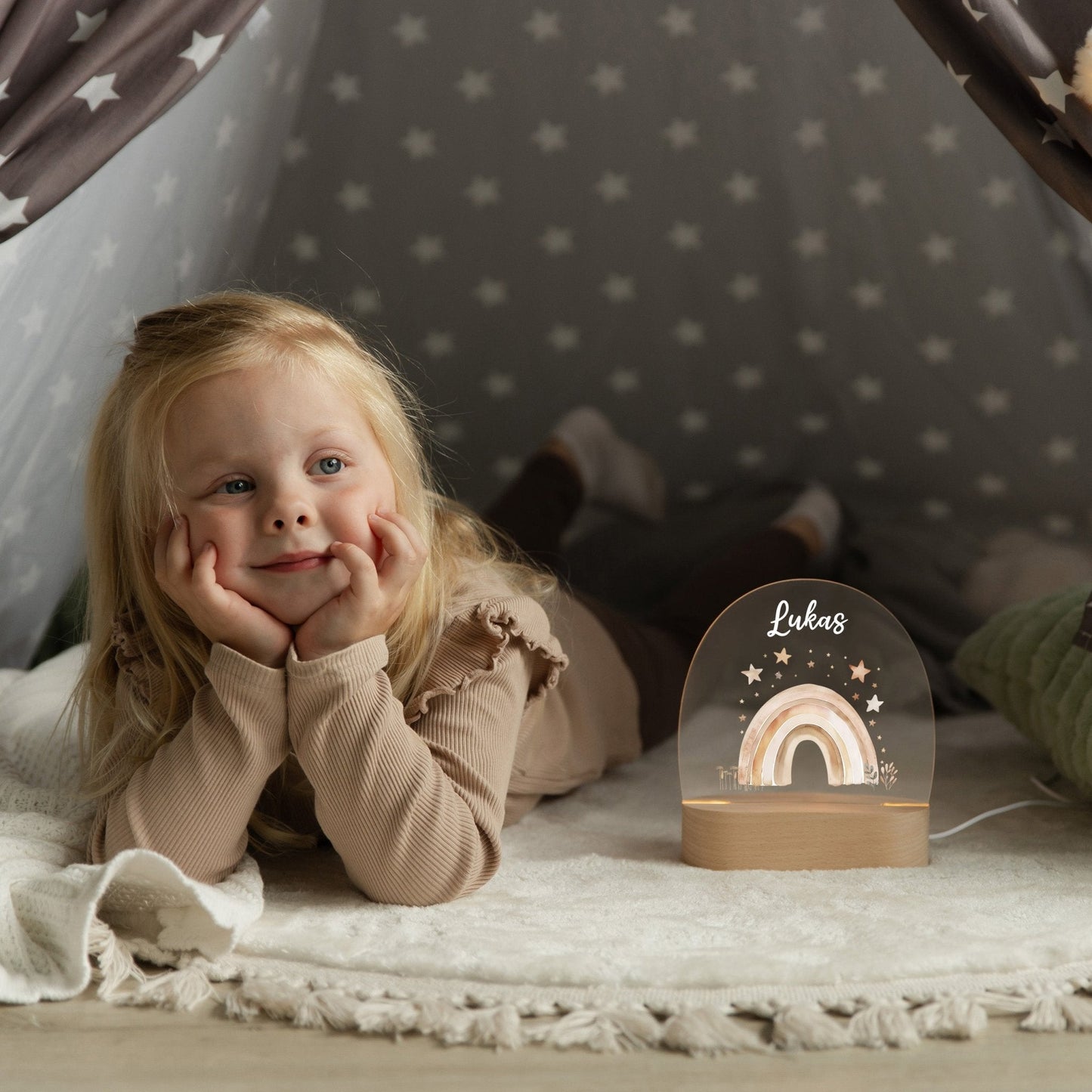 LED Nachtlicht Kinder personalisiert -  Boho Regenbogen