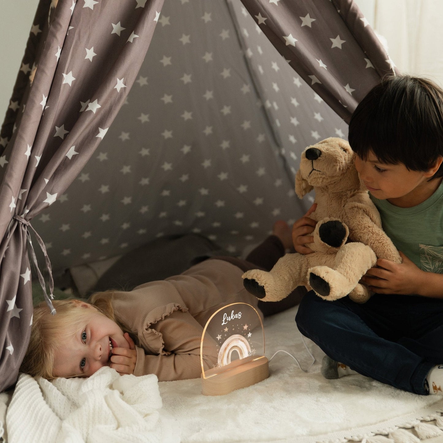 LED Nachtlicht Kinder personalisiert -  Boho Regenbogen