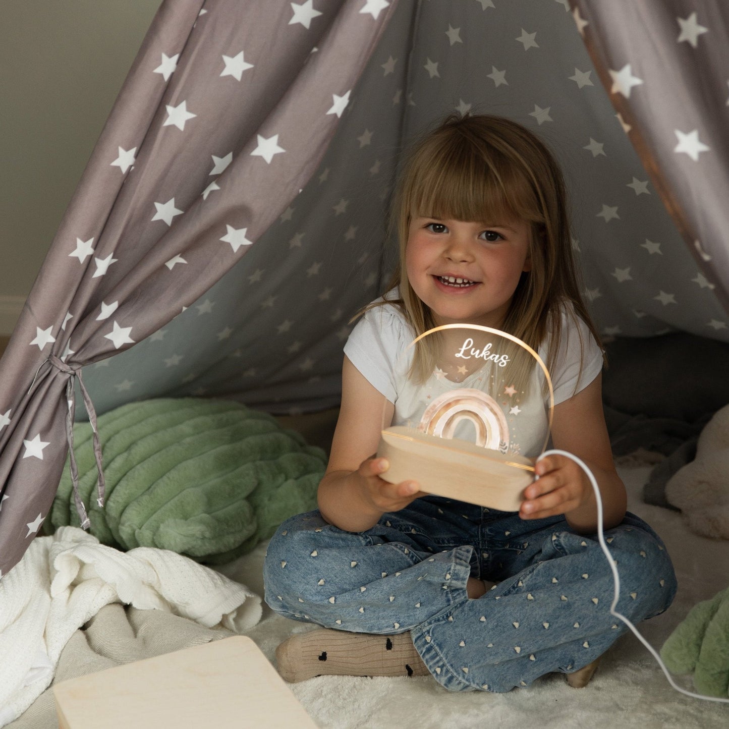 LED Nachtlicht Kinder personalisiert -  Boho Regenbogen