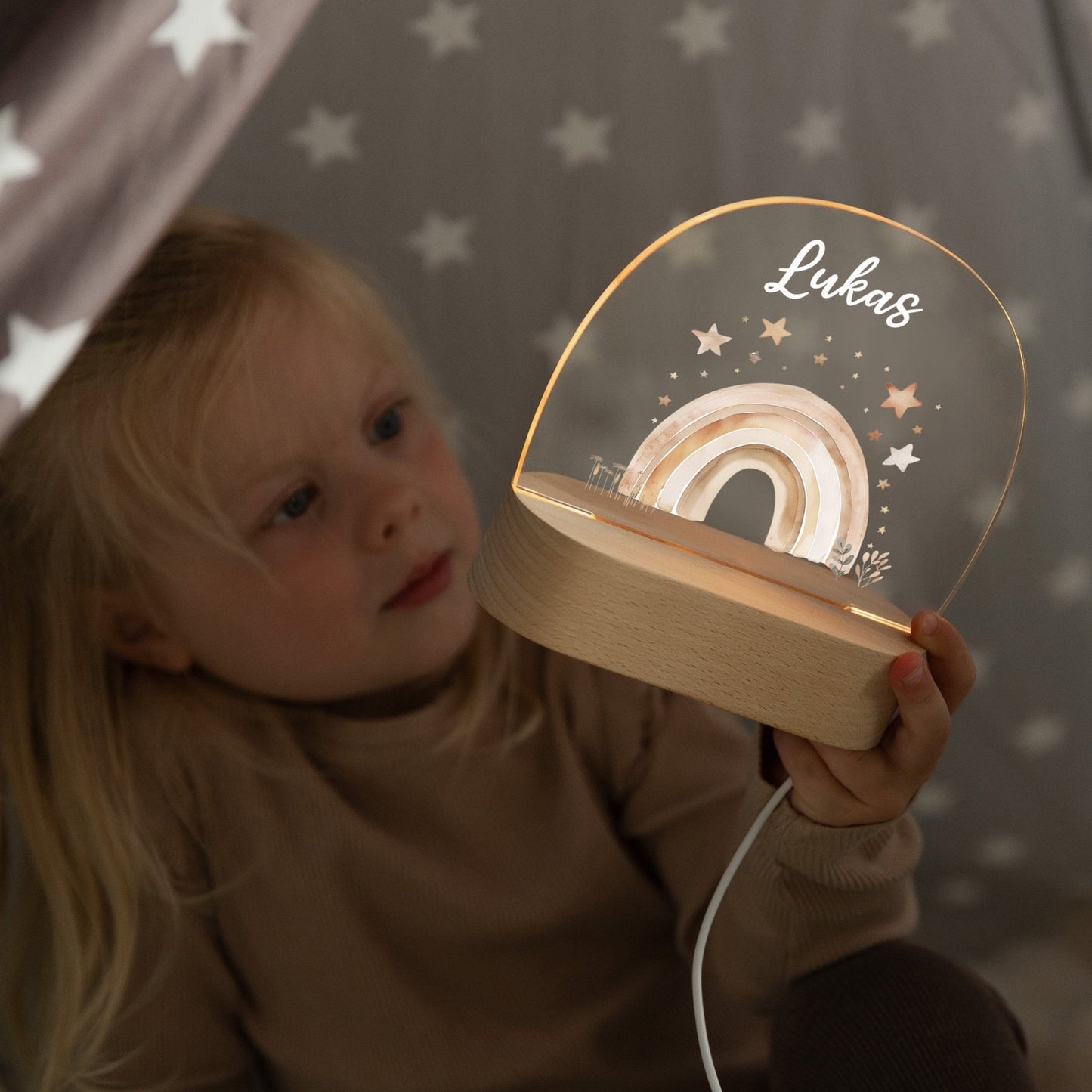 LED Nachtlicht Kinder personalisiert -  Boho Regenbogen