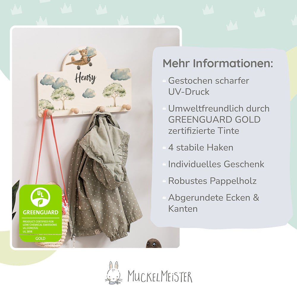 Kindergarderobe Personalisiert - Leopard im Flugzeug