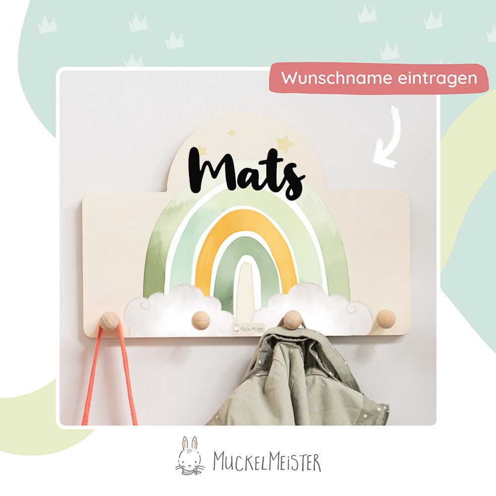 Kindergarderobe Personalisiert - Regenbogen gruen