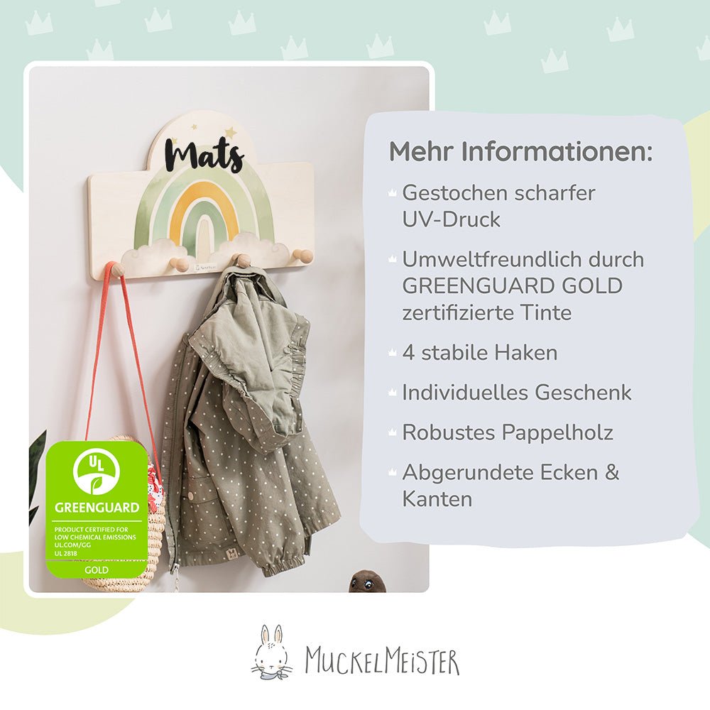 Kindergarderobe Personalisiert - Regenbogen gruen