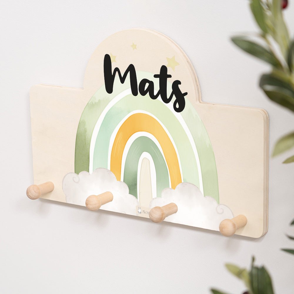 Kindergarderobe Personalisiert - Regenbogen gruen