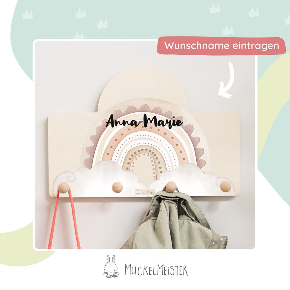 Kindergarderobe Personalisiert - Regenbogen rosa