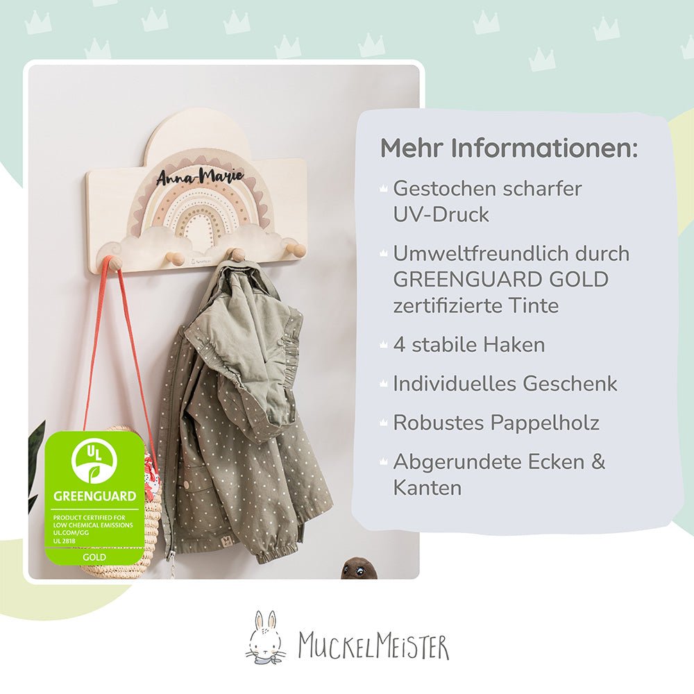 Kindergarderobe Personalisiert - Regenbogen rosa