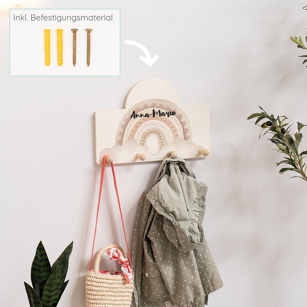 Kindergarderobe Personalisiert - Regenbogen rosa