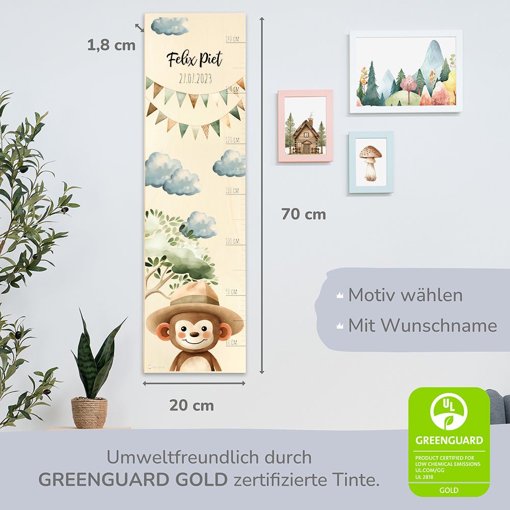 Kinder Messlatte Motiv Affe mit Hut