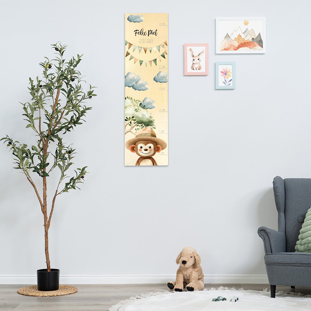 Kinder Messlatte Motiv Affe mit Hut