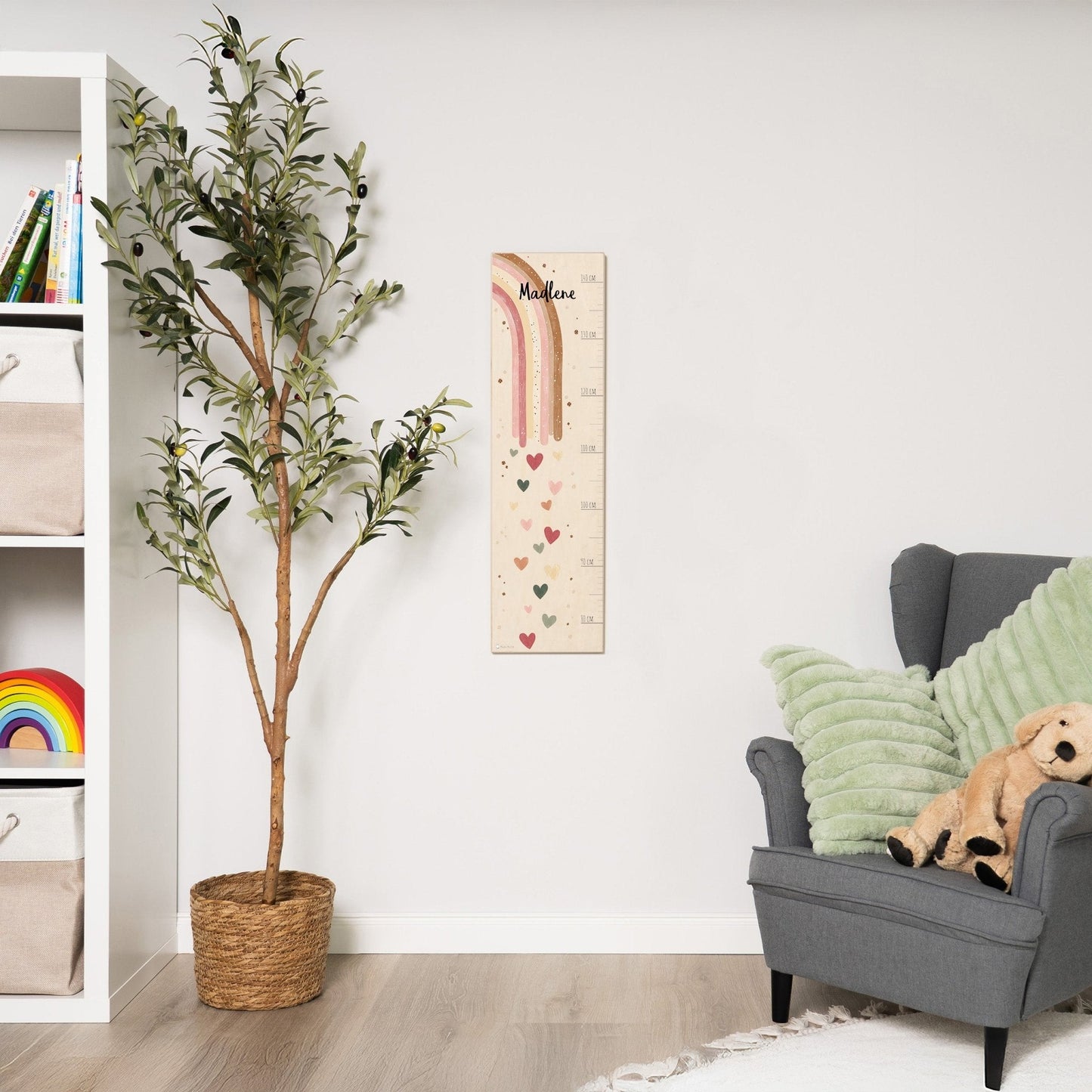 Messlatte Kinder Holz - Regenbogen Boho