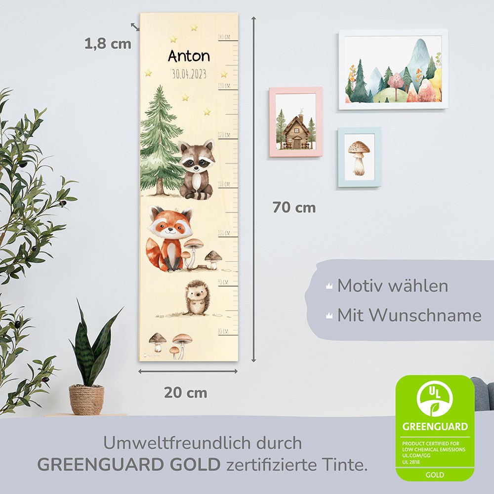 Messlatte Kinder Holz Motiv Waldtiere