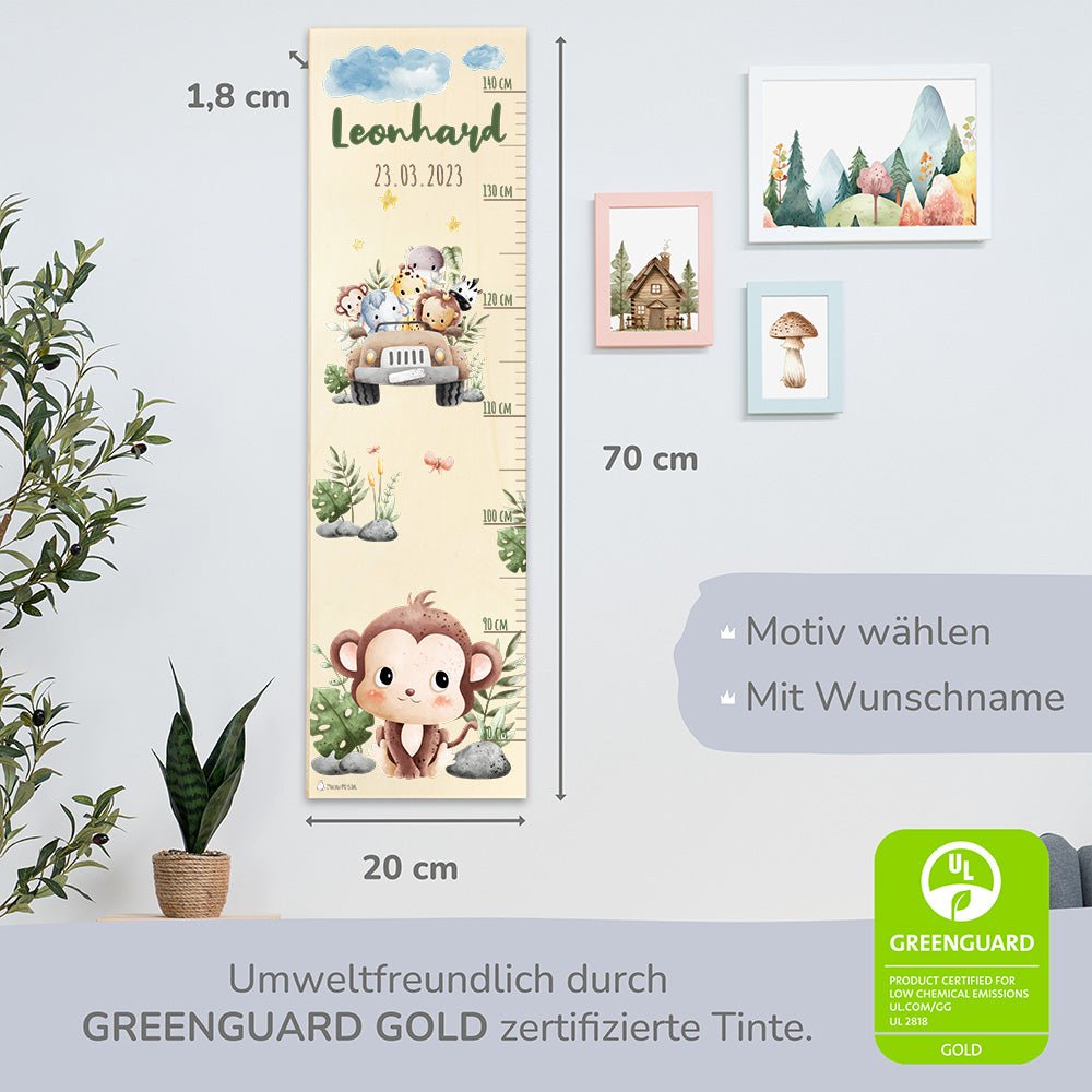 Messlatte Kinder Holz Safari Motive