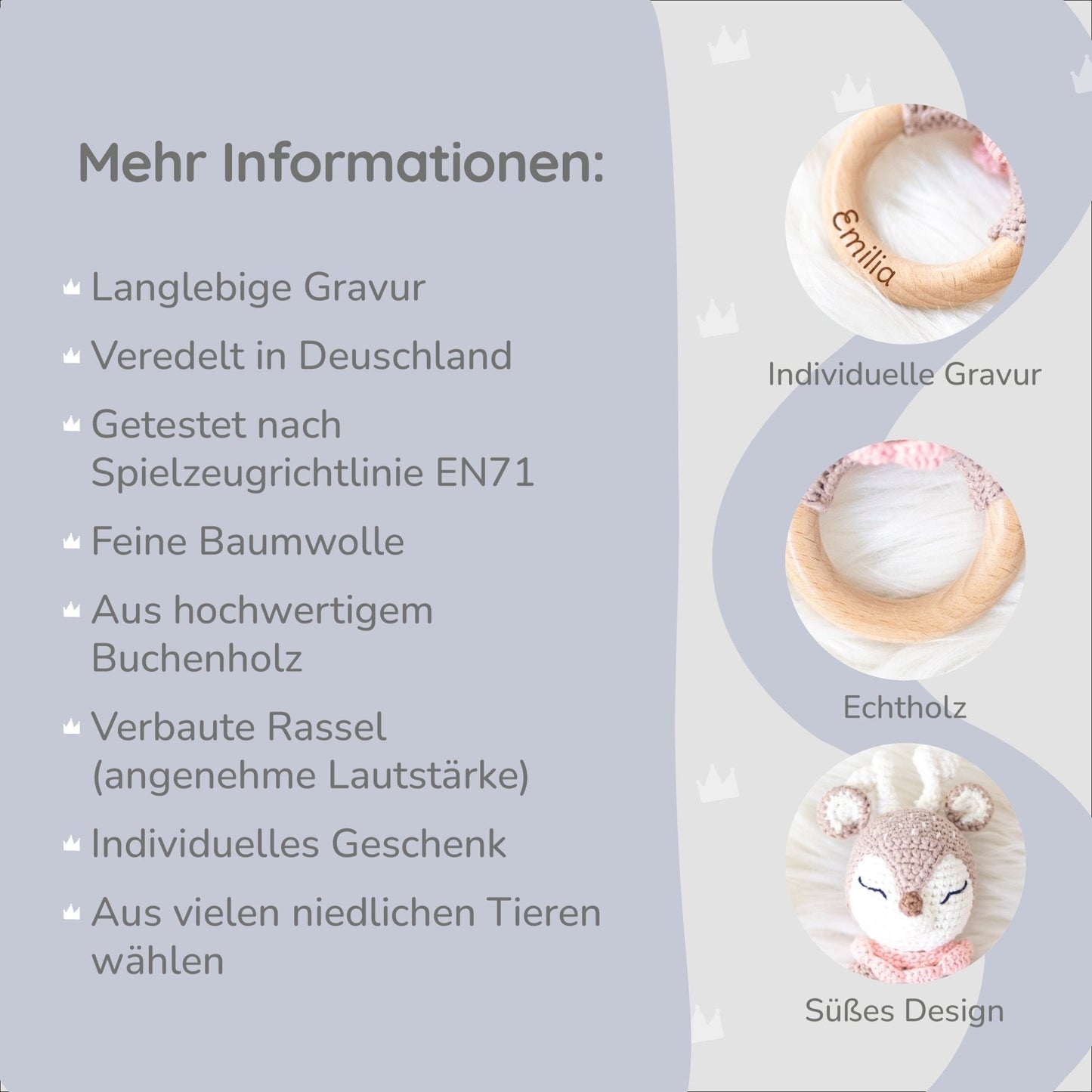 Greifling Baby mit Namen - Reh rosa