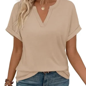 WIHOLL Women's V-Neck Short Sleeve Blouse